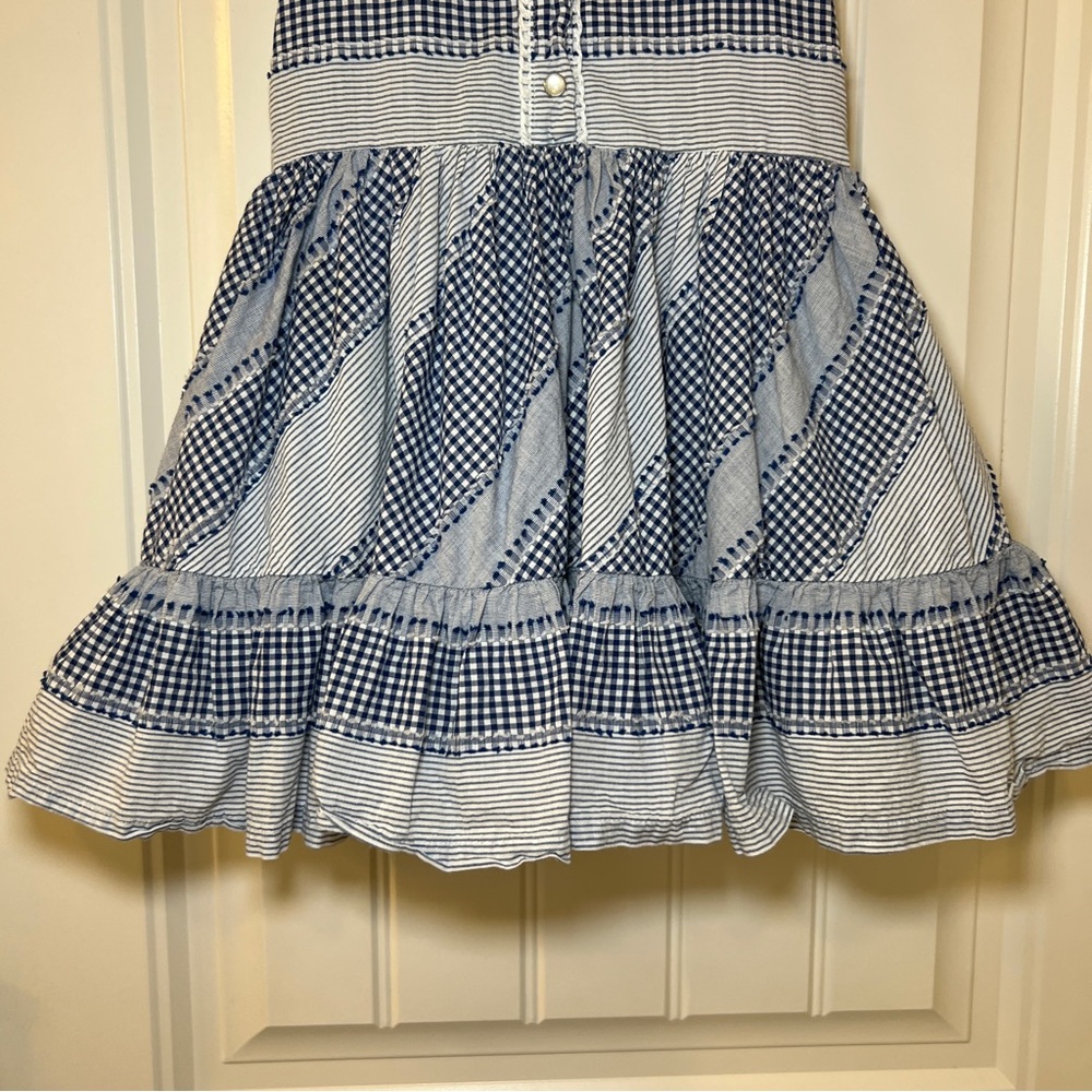 Genuine Kids By Oshkosh Navy And White Checkered Girls 5T PuffyDress Pearl Snaps - Picture 10 of 16